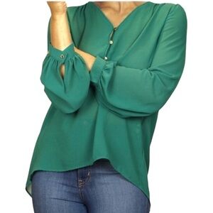 Needle & Thread green chiffon blouse M